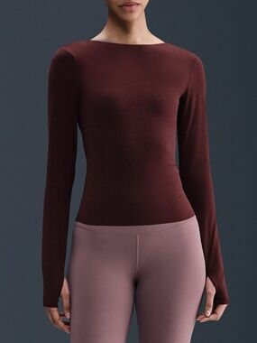 NWT Nike Zenvy Women's Dri-FIT LS Top Prune XL Tight Fit Burgundy